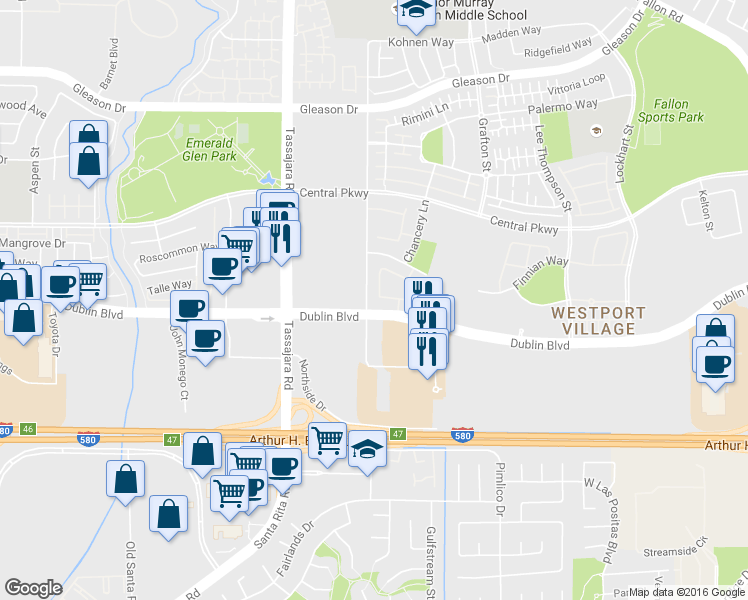 map of restaurants, bars, coffee shops, grocery stores, and more near 4343 Brannigan Street in Dublin