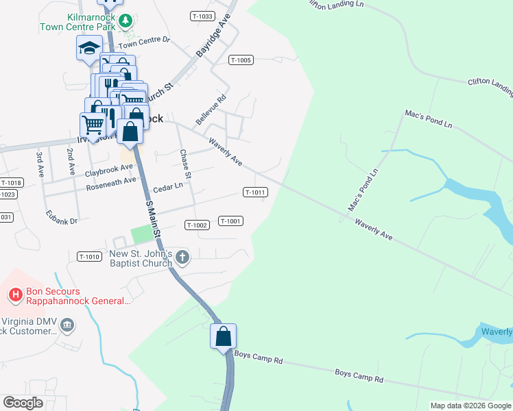 map of restaurants, bars, coffee shops, grocery stores, and more near 31 Kamps Lane in Kilmarnock