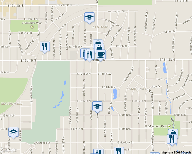 map of restaurants, bars, coffee shops, grocery stores, and more near 1229 North Oliver Street in Wichita