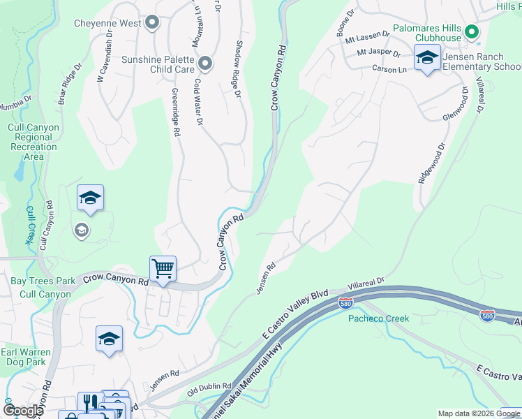 map of restaurants, bars, coffee shops, grocery stores, and more near 5603 Crow Canyon Road in Castro Valley