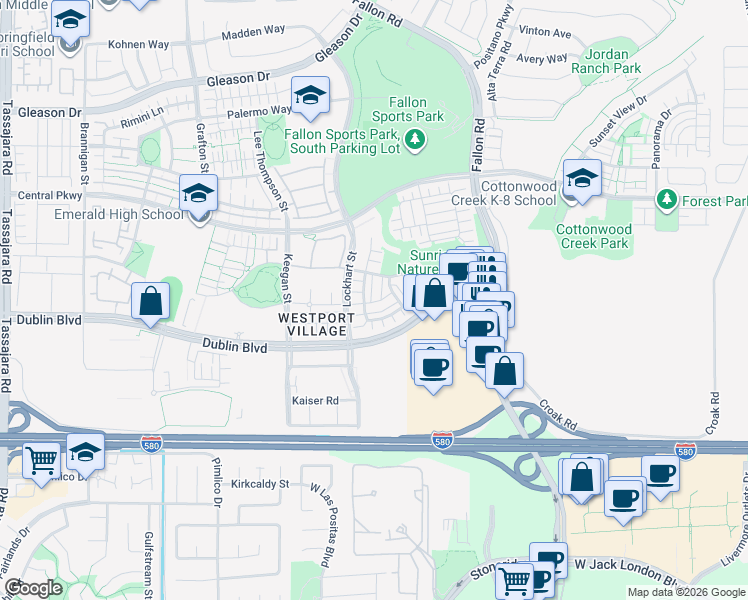 map of restaurants, bars, coffee shops, grocery stores, and more near 3016 Threecastles Way in Dublin