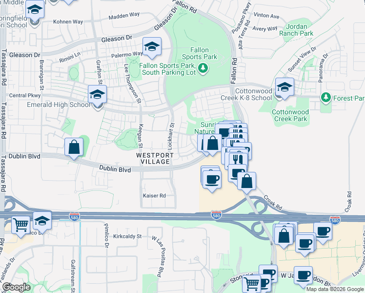 map of restaurants, bars, coffee shops, grocery stores, and more near 3016 Threecastles Way in Dublin