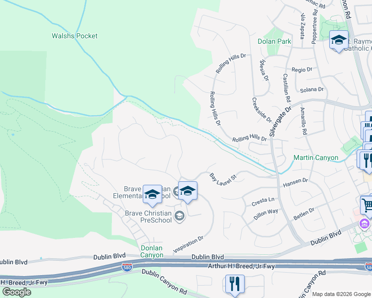 map of restaurants, bars, coffee shops, grocery stores, and more near 10990 Inspiration Circle in Dublin