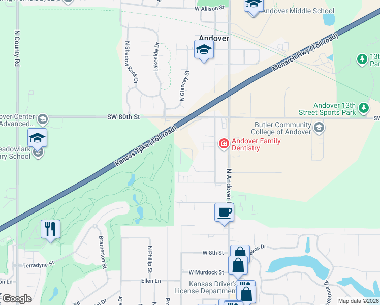 map of restaurants, bars, coffee shops, grocery stores, and more near 401 Turnpike Road in Andover