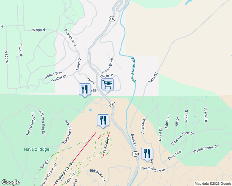 map of restaurants, bars, coffee shops, grocery stores, and more near 131 Circle Drive in Brian Head