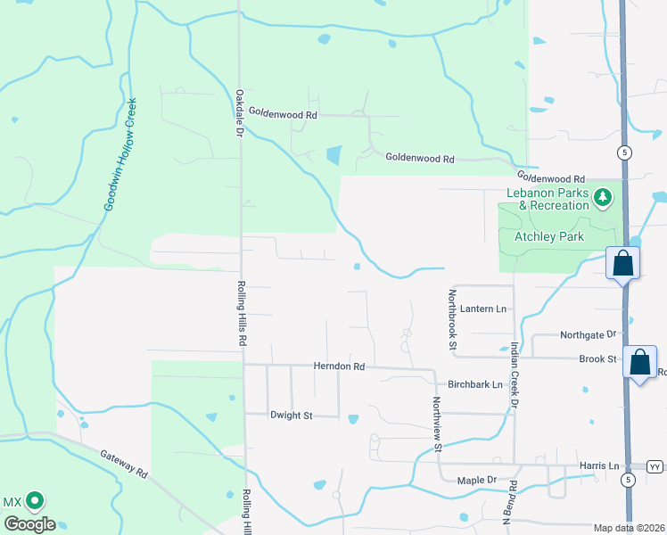 map of restaurants, bars, coffee shops, grocery stores, and more near 1712 Honeysuckle Circle in Lebanon