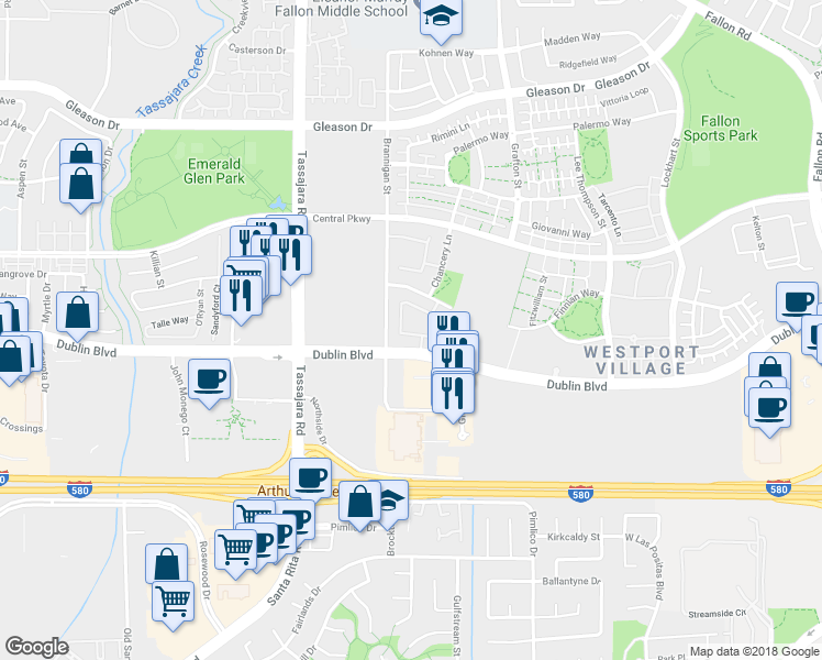 map of restaurants, bars, coffee shops, grocery stores, and more near 4132 Clarinbridge Circle in Dublin