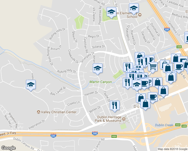 map of restaurants, bars, coffee shops, grocery stores, and more near 11624 Alegre Drive in Dublin