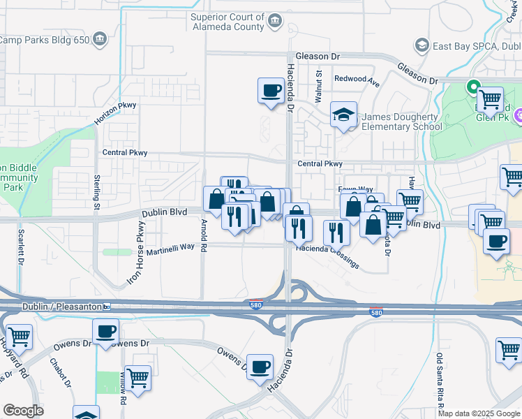map of restaurants, bars, coffee shops, grocery stores, and more near 2 Dublin Boulevard in Dublin