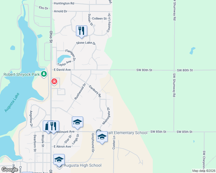 map of restaurants, bars, coffee shops, grocery stores, and more near 2815 Rutland Lane in Augusta
