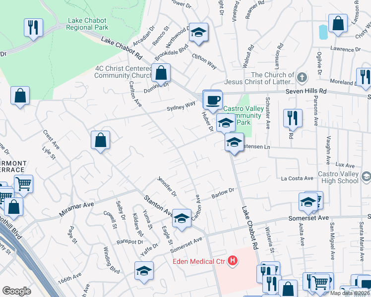 map of restaurants, bars, coffee shops, grocery stores, and more near 3026 Keith Avenue in Castro Valley