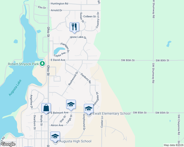 map of restaurants, bars, coffee shops, grocery stores, and more near 2802 North Birchwood Court in Augusta