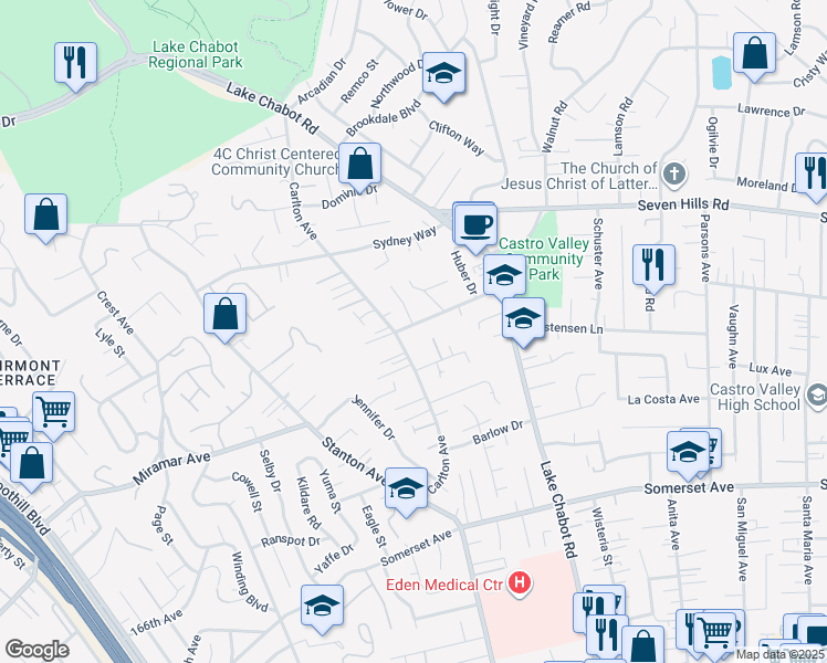 map of restaurants, bars, coffee shops, grocery stores, and more near 3026 Keith Avenue in Castro Valley