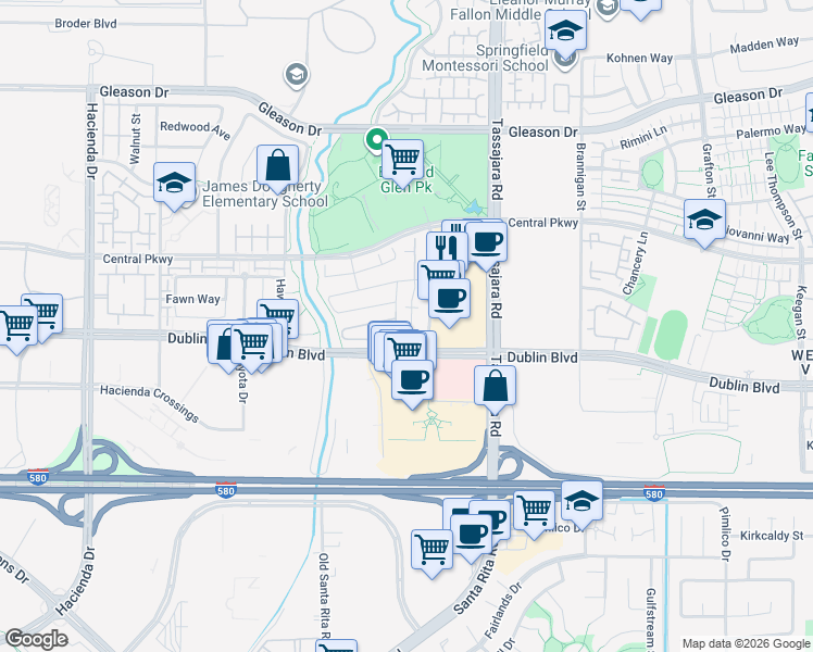 map of restaurants, bars, coffee shops, grocery stores, and more near 4615 Sandyford Court in Dublin