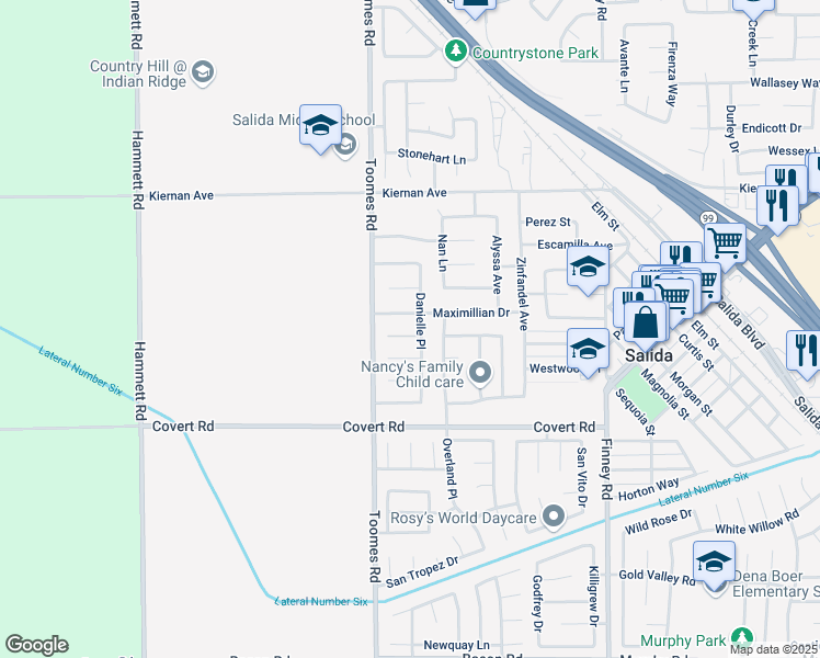 map of restaurants, bars, coffee shops, grocery stores, and more near 5405 Danielle Court in Salida