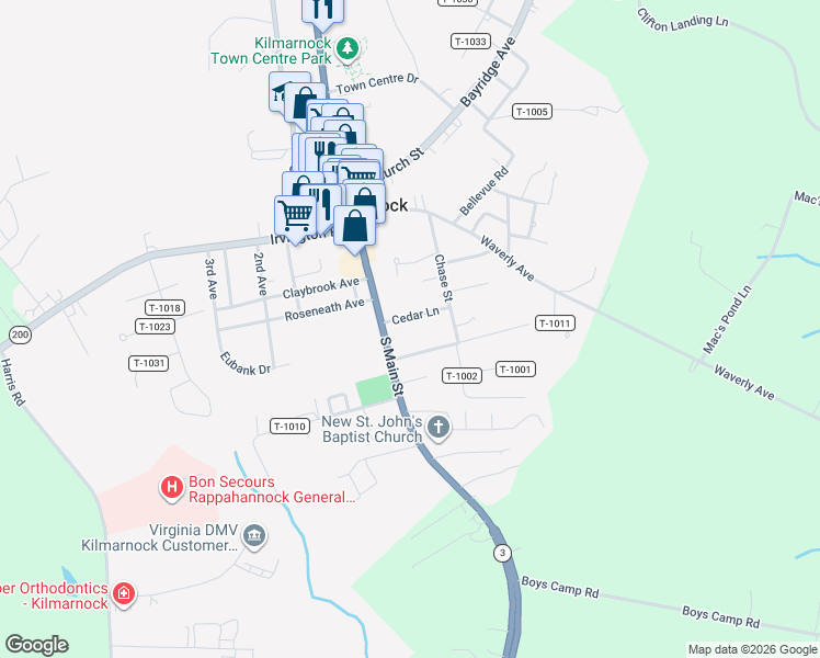 map of restaurants, bars, coffee shops, grocery stores, and more near 23 Cedar Lane in Kilmarnock