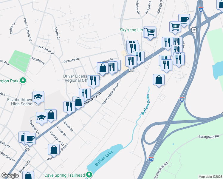 map of restaurants, bars, coffee shops, grocery stores, and more near 913-979 N Mulberry St in Elizabethtown
