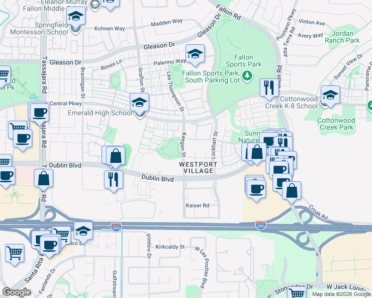 map of restaurants, bars, coffee shops, grocery stores, and more near 4161 Keegan Street in Dublin