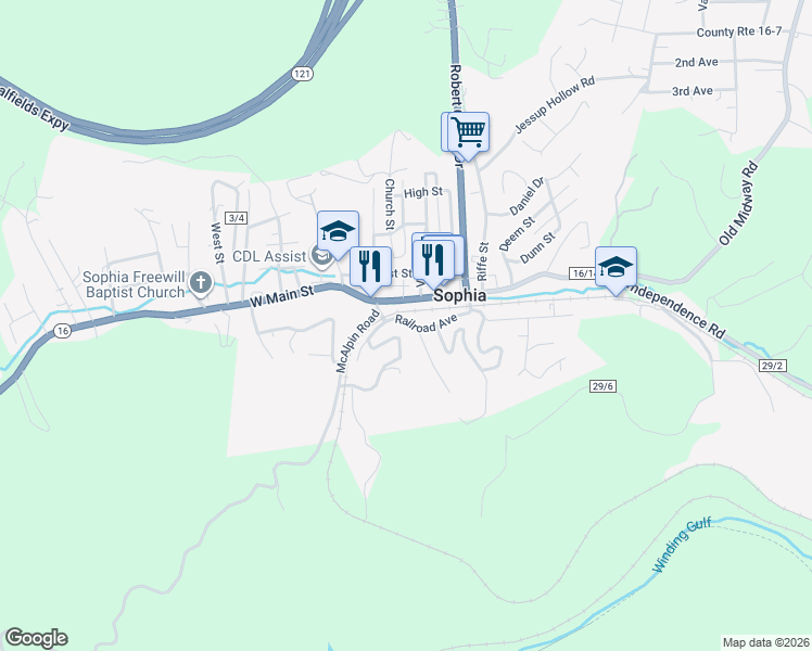 map of restaurants, bars, coffee shops, grocery stores, and more near 315 McAlpin Road in MacArthur