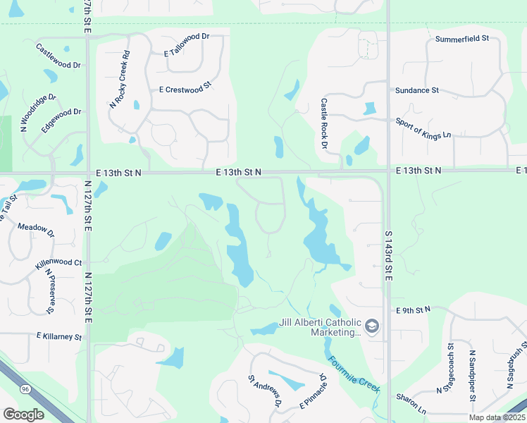 map of restaurants, bars, coffee shops, grocery stores, and more near 13701-13799 St Andrews Pl in Wichita