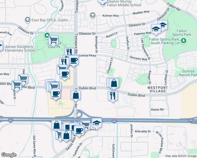 map of restaurants, bars, coffee shops, grocery stores, and more near 4153 Clarinbridge Circle in Dublin