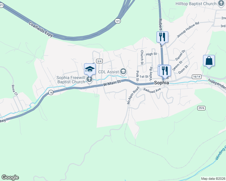 map of restaurants, bars, coffee shops, grocery stores, and more near 422 Summit in Sophia