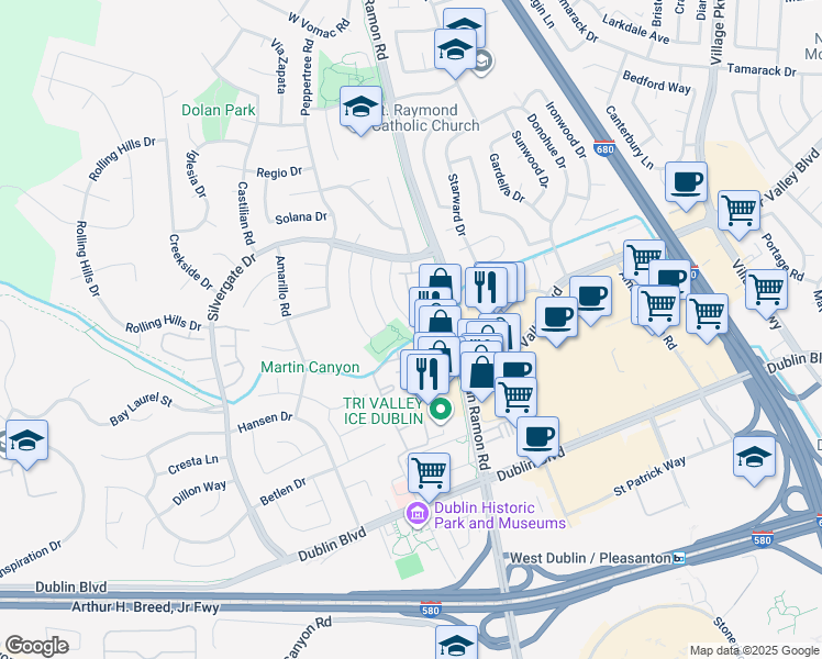 map of restaurants, bars, coffee shops, grocery stores, and more near 2 Dublin Boulevard in Dublin