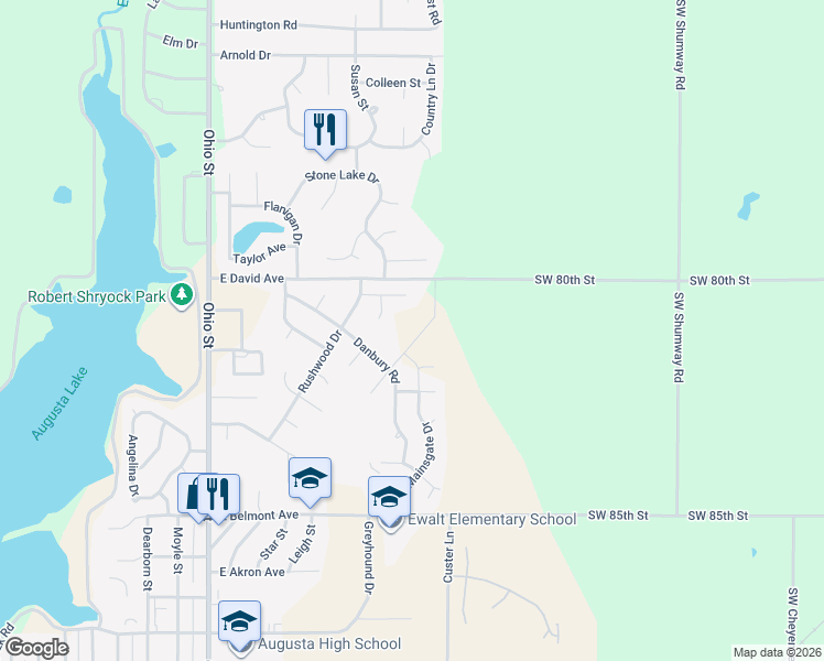 map of restaurants, bars, coffee shops, grocery stores, and more near 913 Sandalwood Circle in Augusta