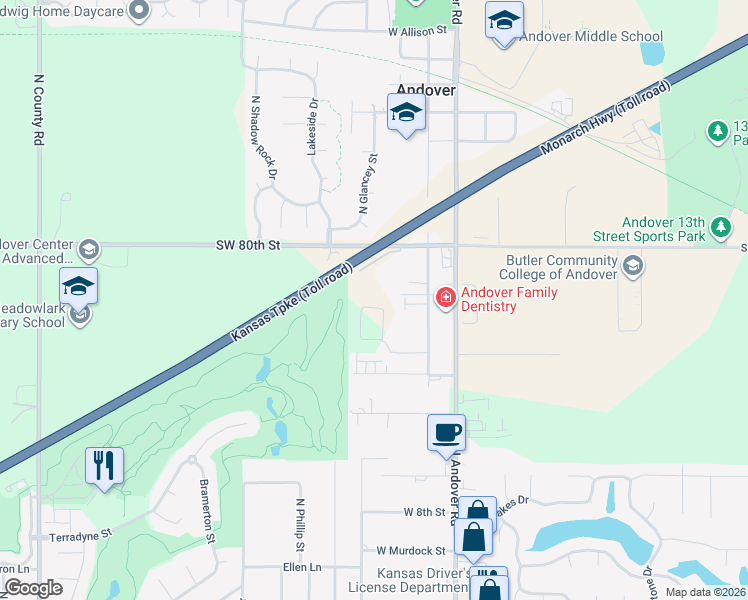 map of restaurants, bars, coffee shops, grocery stores, and more near 401 Turnpike Road in Andover