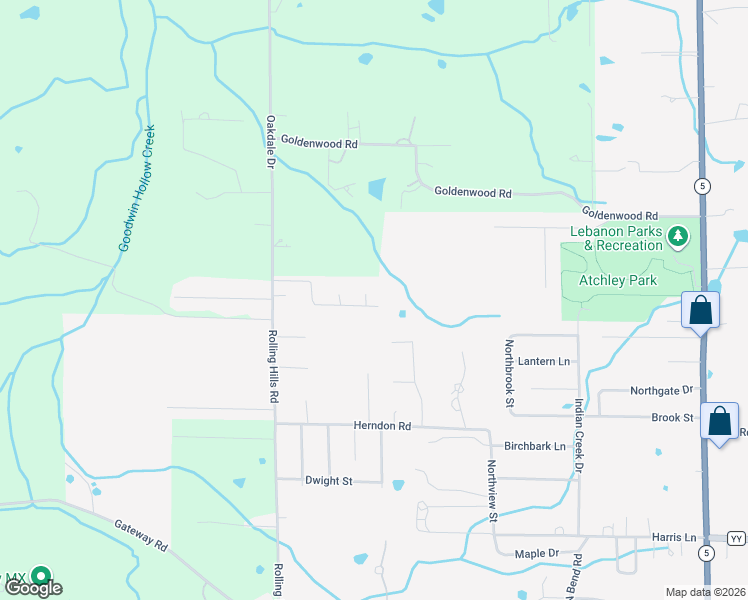 map of restaurants, bars, coffee shops, grocery stores, and more near 1712 Honeysuckle Circle in Lebanon