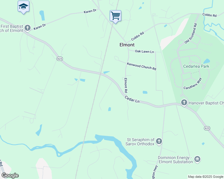 map of restaurants, bars, coffee shops, grocery stores, and more near 11397 Cedarlea Parkway in Glen Allen