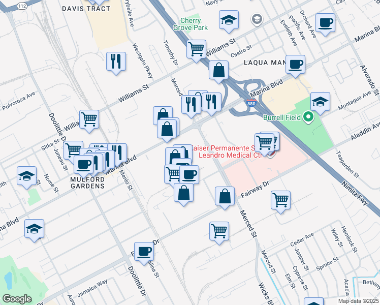 map of restaurants, bars, coffee shops, grocery stores, and more near 2446 Verna Court in San Leandro