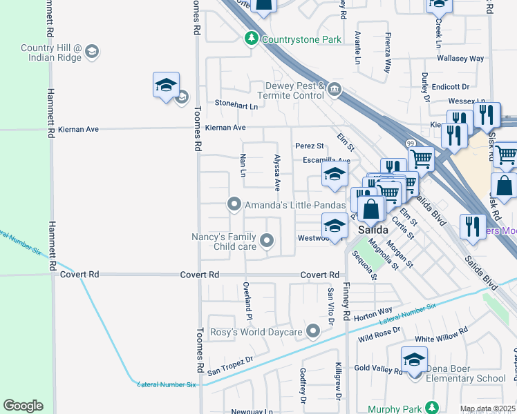 map of restaurants, bars, coffee shops, grocery stores, and more near 5324 Maximillian Drive in Salida
