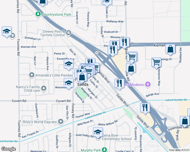 map of restaurants, bars, coffee shops, grocery stores, and more near 4520 Broadway Avenue in Salida