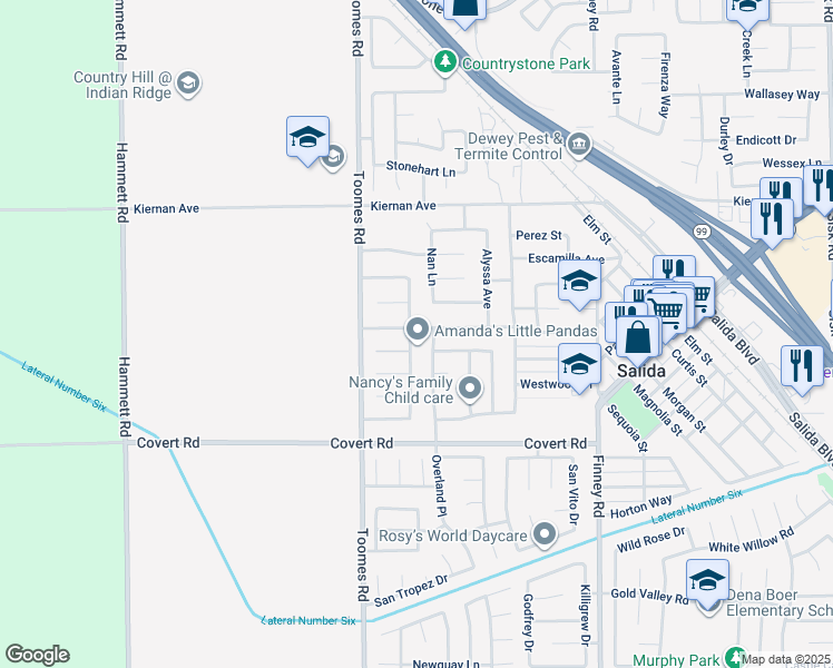 map of restaurants, bars, coffee shops, grocery stores, and more near 4628 Danielle Place in Salida