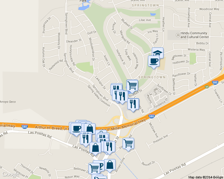 map of restaurants, bars, coffee shops, grocery stores, and more near 4829 Primrose Ln in Livermore