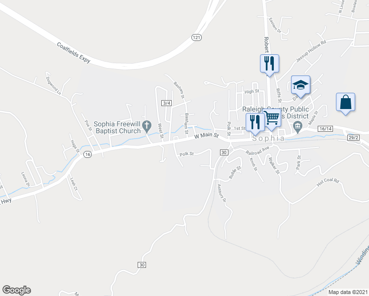 map of restaurants, bars, coffee shops, grocery stores, and more near 422 Summit in Sophia