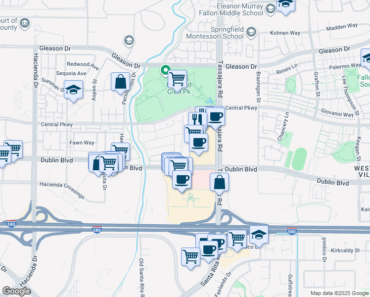 map of restaurants, bars, coffee shops, grocery stores, and more near 4615 Sandyford Court in Dublin