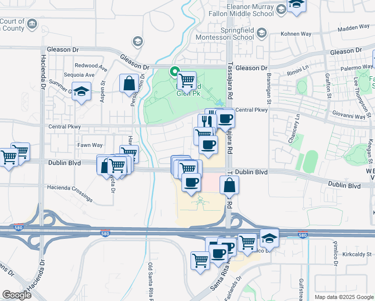 map of restaurants, bars, coffee shops, grocery stores, and more near 4620 Sandyford Court in Dublin