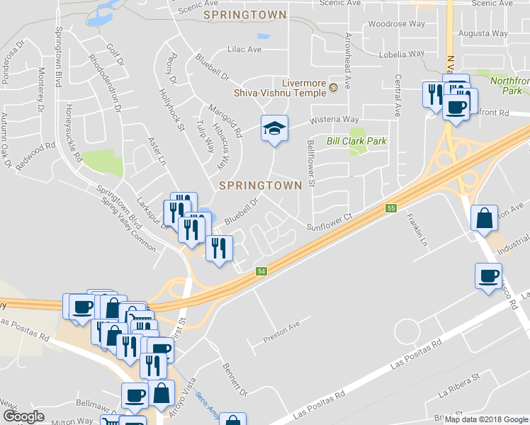 map of restaurants, bars, coffee shops, grocery stores, and more near 842 Sungold Circle in Livermore