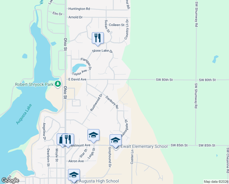 map of restaurants, bars, coffee shops, grocery stores, and more near 2802 North Birchwood Court in Augusta