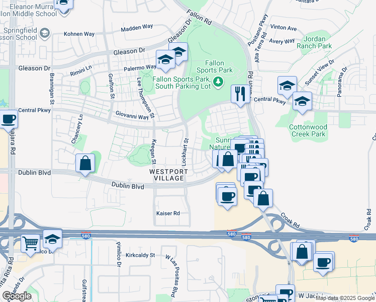 map of restaurants, bars, coffee shops, grocery stores, and more near 3058 Threecastles Way in Dublin