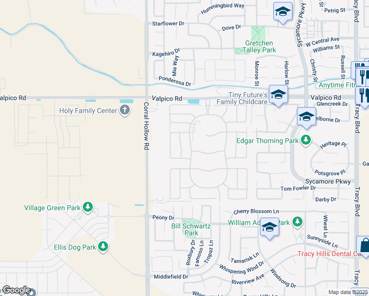 map of restaurants, bars, coffee shops, grocery stores, and more near 3284 Boca Way in Tracy