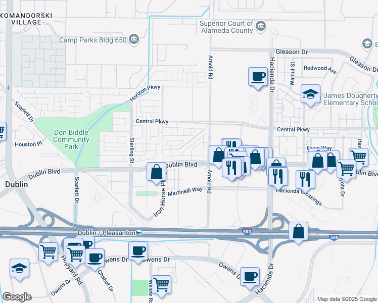 map of restaurants, bars, coffee shops, grocery stores, and more near in Dublin