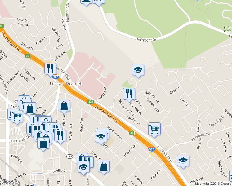 map of restaurants, bars, coffee shops, grocery stores, and more near 2001 Manchester Road in San Leandro