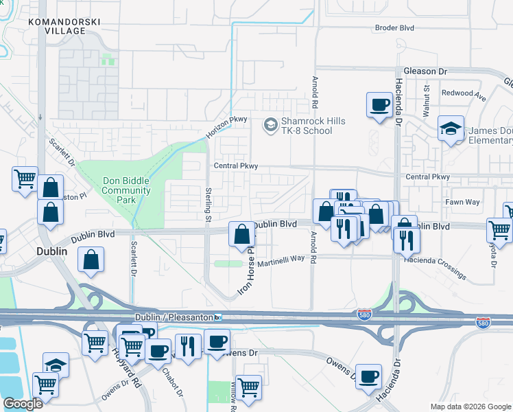 map of restaurants, bars, coffee shops, grocery stores, and more near 5532 Stout Street in Dublin