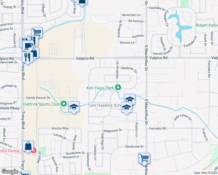 map of restaurants, bars, coffee shops, grocery stores, and more near 265 La Monte Lane in Tracy