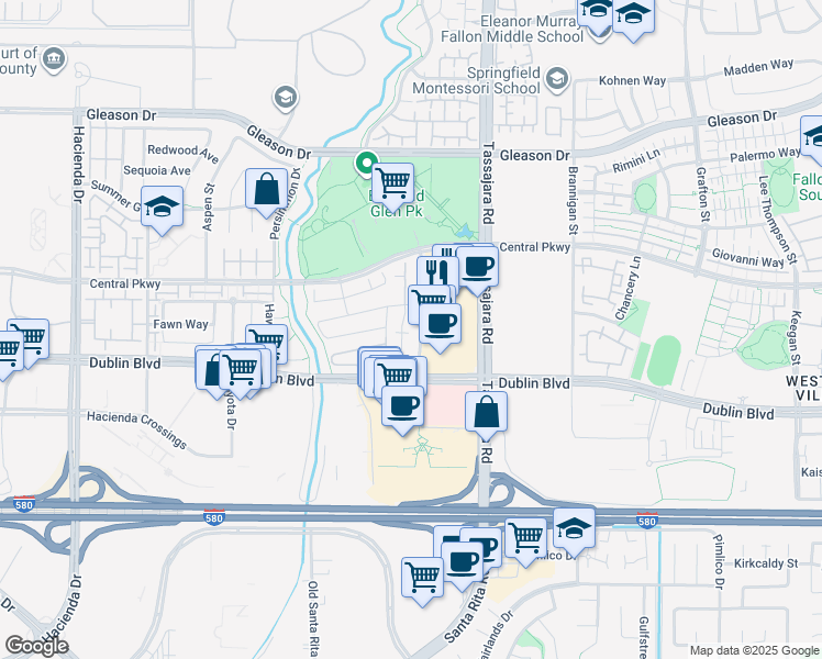 map of restaurants, bars, coffee shops, grocery stores, and more near 4629 Sandyford Court in Dublin