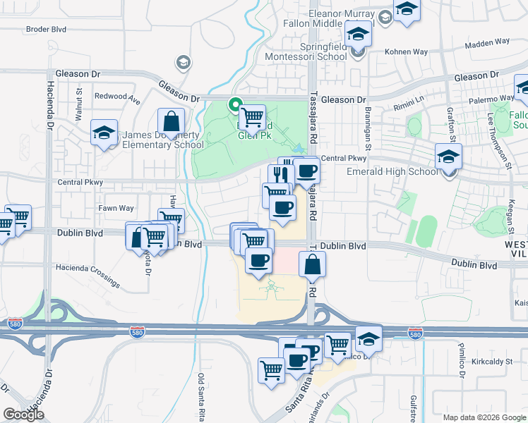 map of restaurants, bars, coffee shops, grocery stores, and more near 4629 Sandyford Court in Dublin