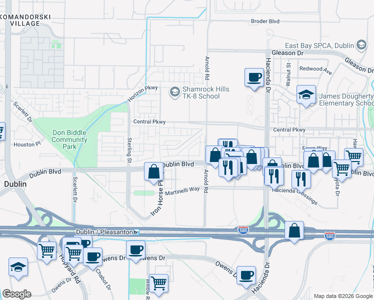 map of restaurants, bars, coffee shops, grocery stores, and more near in Dublin